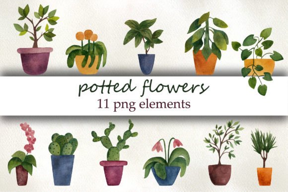Download Potted Flowers, Watercolor Clipart - Potted flowers Collection