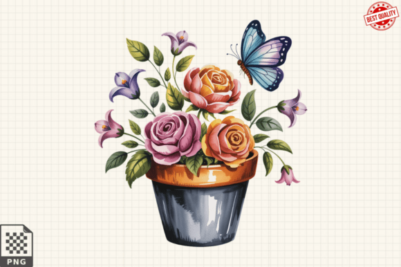 Download Butterfly and Potted Flowers Clipart PNG - Potted flowers Collection