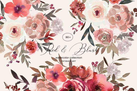 Download Watercolor Red Blush Floral Clipart Set - Floral clipart Collection