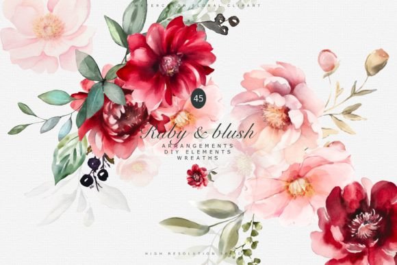 Download Watercolor Red Blush Floral Clipart Set - Floral clipart Collection