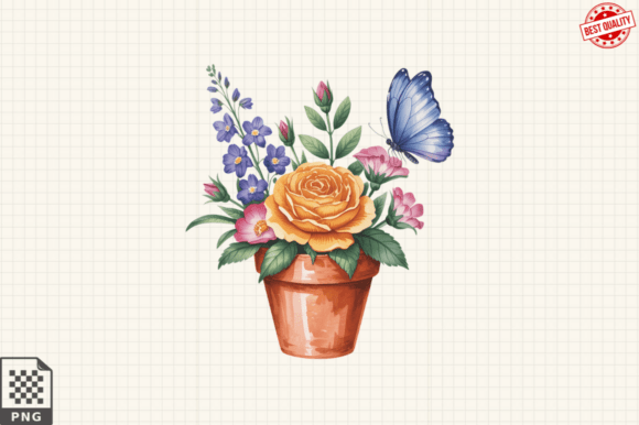 Download Butterfly and Potted Flowers Clipart PNG - Potted flowers Collection