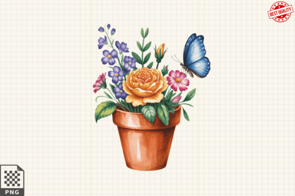 Download Butterfly and Potted Flowers Clipart PNG - Potted flowers Collection