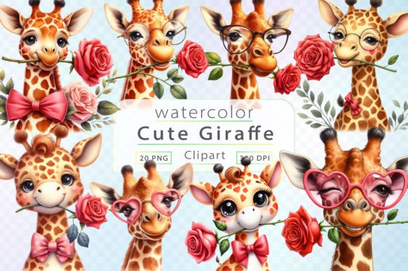 Download Watercolor Giraffe Clipart Bundle - Watercolor giraffe clipart Collection