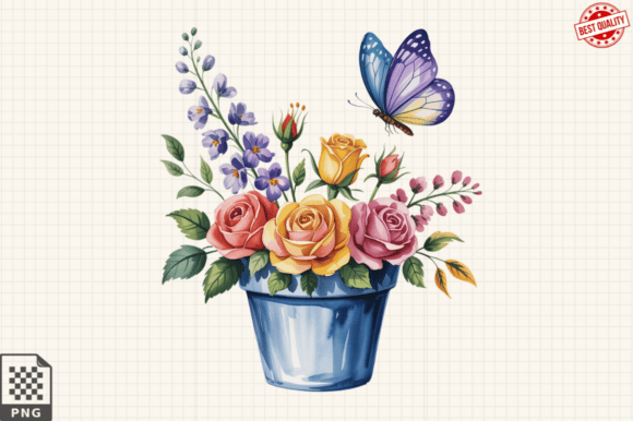 Download Butterfly ABu Potted Flowers Clipart PNG - Premium Resources