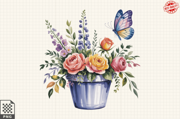 Download Butterfly and Potted Flowers Clipart PNG - Potted flowers Collection