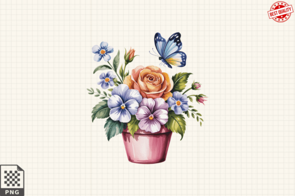 Download Butterfly and Potted Flowers Clipart PNG - Potted flowers Collection