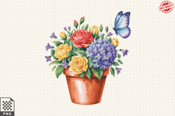 Download Butterfly and Potted Flowers Clipart PNG - Potted flowers Collection