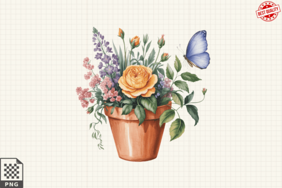 Download Butterfly and Potted Flowers Clipart PNG - Potted flowers Collection