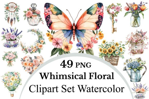 Download Whimsical Floral Clipart Set Watercolor - Floral clipart Collection