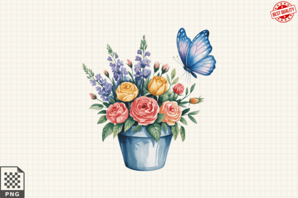 Download Butterfly and Potted Flowers Clipart PNG - Potted flowers Collection