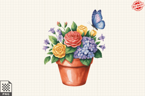 Download Butterfly and Potted Flowers Clipart PNG - Potted flowers Collection