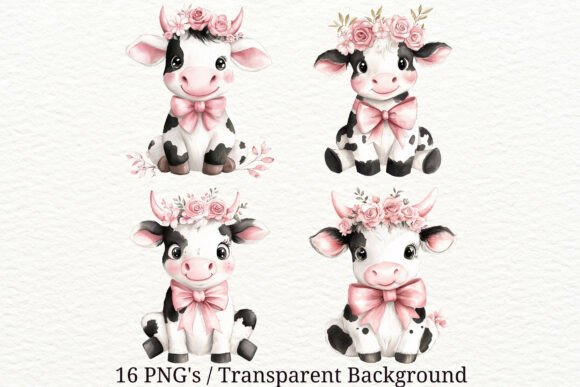 Download 16 PNG Whimsical Cow Floral Clipart Set - Floral clipart Collection