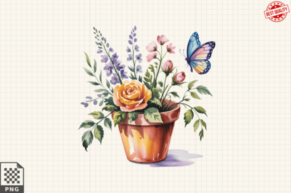 Download Butterfly and Potted Flowers Clipart PNG - Potted flowers Collection