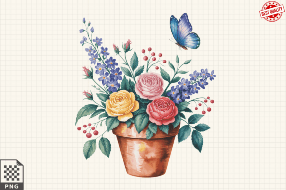 Download Butterfly and Potted Flowers Clipart PNG - Potted flowers Collection