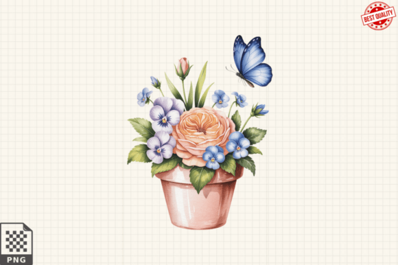 Download Butterfly and Potted Flowers Clipart PNG - Potted flowers Collection