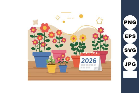Download Colorful Potted Flowers with 2026 Calend - Potted flowers Collection