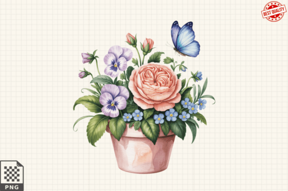 Download Butterfly and Potted Flowers Clipart PNG - Potted flowers Collection