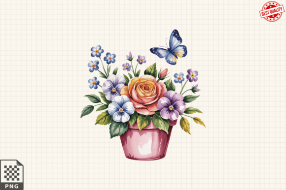 Download Butterfly and Potted Flowers Clipart PNG - Potted flowers Collection
