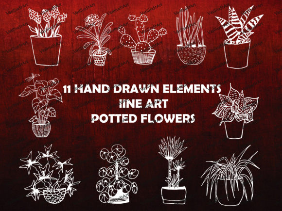 Download Hand-Drawn Chalkboard Potted Flowers - Potted flowers Collection